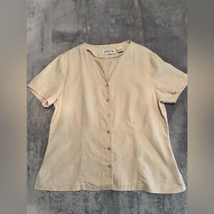 Orvis Shirt Women’s 14 Beige Performance Linen Short Sleeve V-Neck